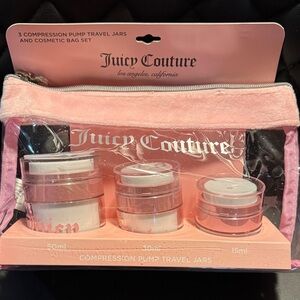Juicy Couture Pink Travel Compression Pump Jars with Pink Cosmetic Bag